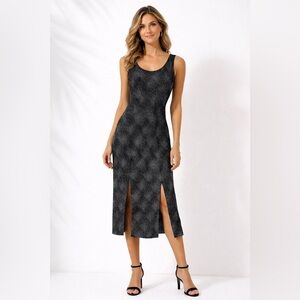 Vintage Fringe unique women's sleeveless maxi summer dress size 5/6 black grey